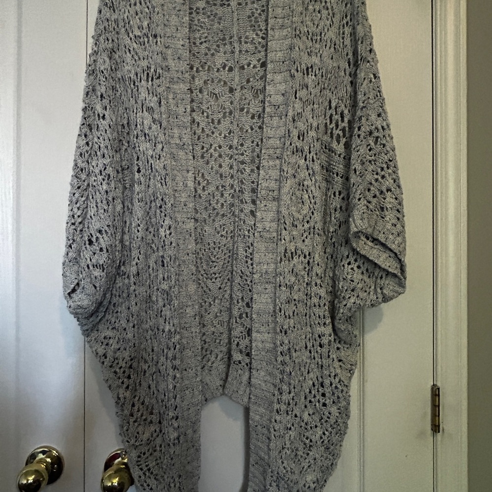 Gray Open Knit Cardigan Sweater